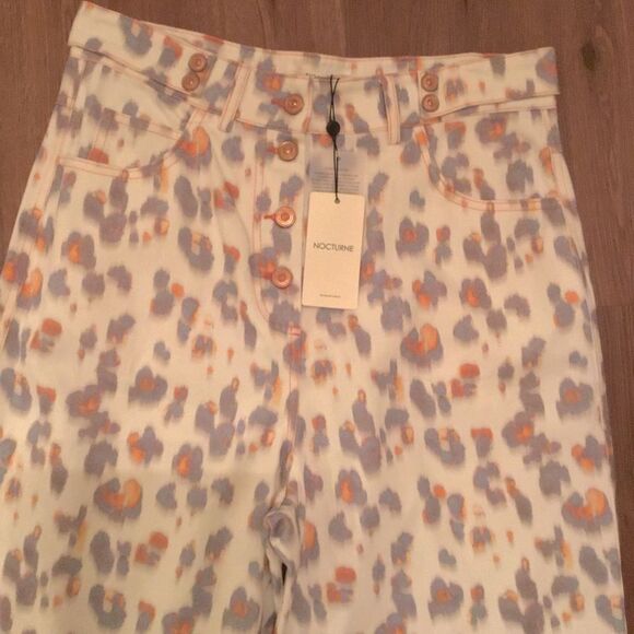 Nocturne Leopard Blue Orange Button Fly Straight Baggy NWT - Picture 2 of 6